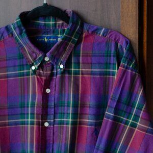 Ralph Lauren 2XB Long Sleeve Button-Down Shirt – Purple Tartan Plaid